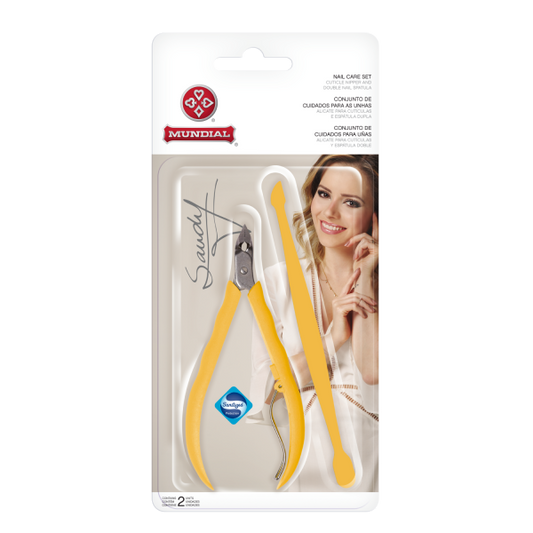 Kit Alicate de Cutícula + Espátula Dupla Mundial Sandy  amarillo
