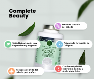 COMPLETE BEAUTY  Fortalecedor Cabello Piel y Uñas, Prevenir la Caída del Pelo y darle Fuerza y Brillo. 120 Cápsulas