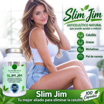 SLIM JIM. Anticelulítico Natural que  Ayuda a Reducir Celulitis, Grasas, Michelines, Piel de Naranja. 100 Cápsulas