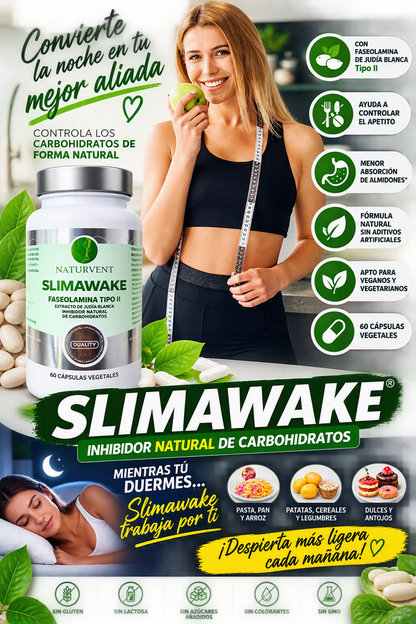 SLIMAWAKE Ayuda a Bloquear los Carbohidratos y Saciar el Apetito. Ayuda a Reducir Calorías y Perder Peso. 60 Cápsulas