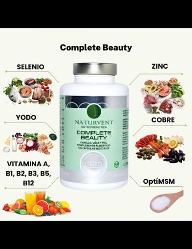 COMPLETE BEAUTY  Fortalecedor Cabello Piel y Uñas, Prevenir la Caída del Pelo y darle Fuerza y Brillo. 120 Cápsulas