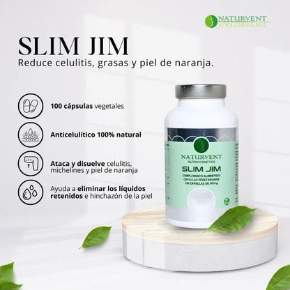 SLIM JIM. Anticelulítico Natural que  Ayuda a Reducir Celulitis, Grasas, Michelines, Piel de Naranja. 100 Cápsulas